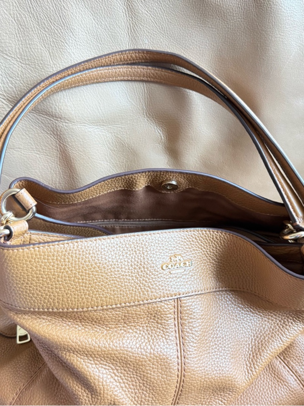 Coach Pebbled Leather Shoulder Bag in Light Tan - Picture 5 of 10